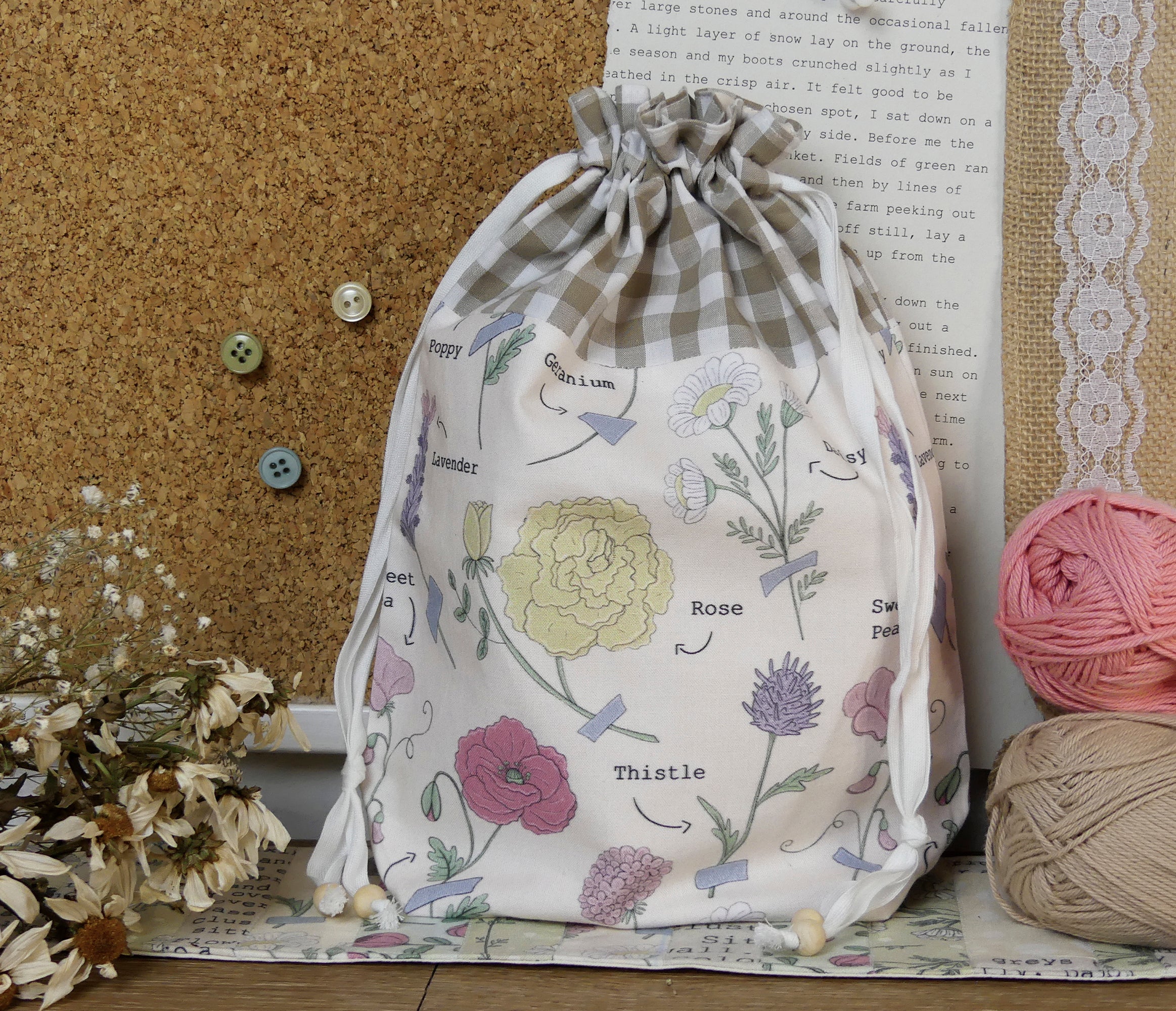 Drawstring Bag - Flower Journal