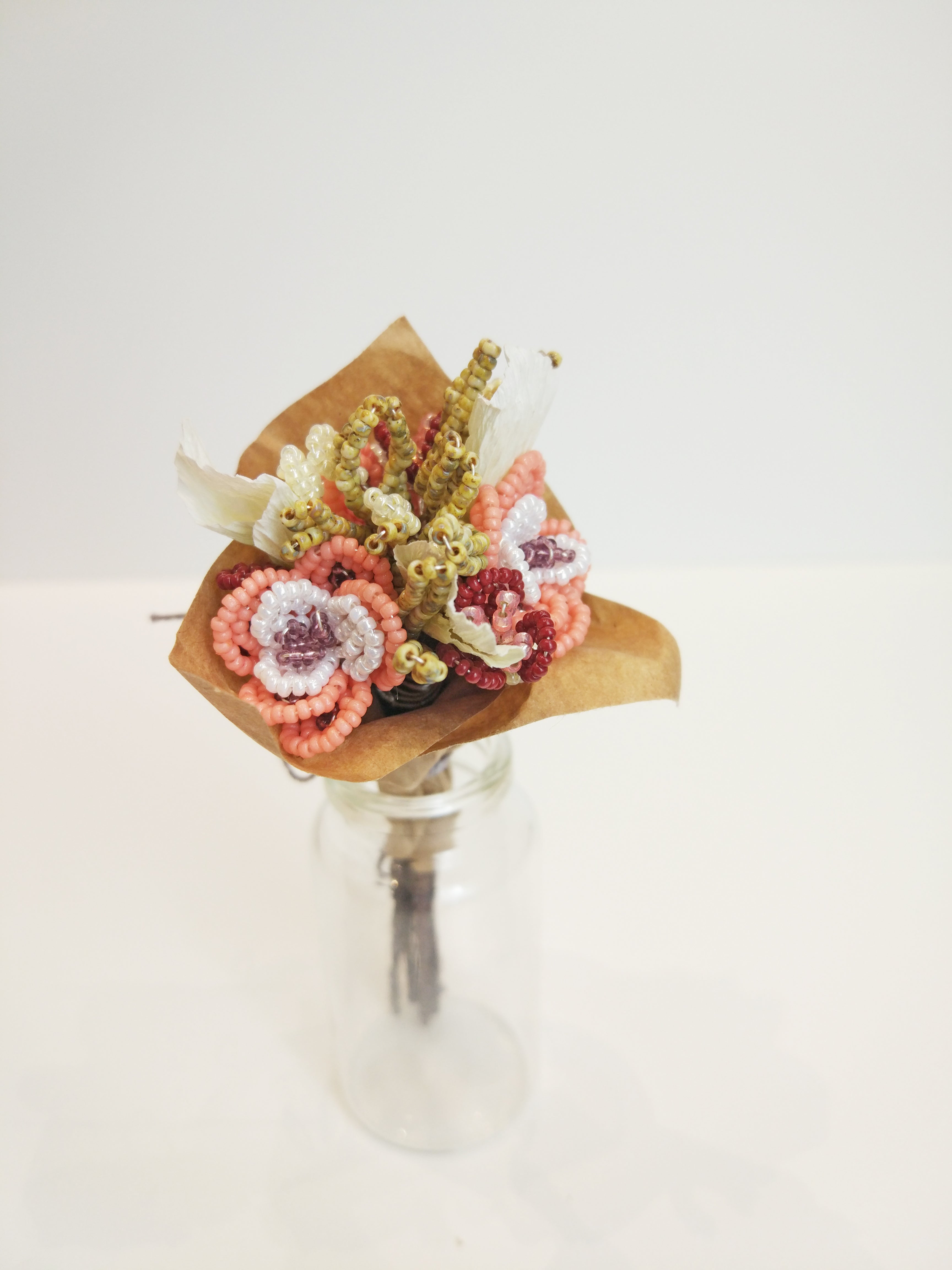 Miniature beaded flower bouquet - vintage afternoon