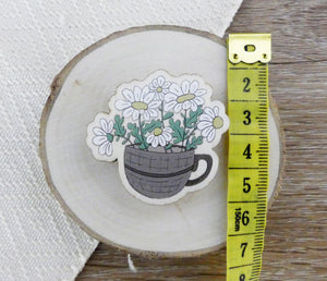 cup of daisies pin with tape measure