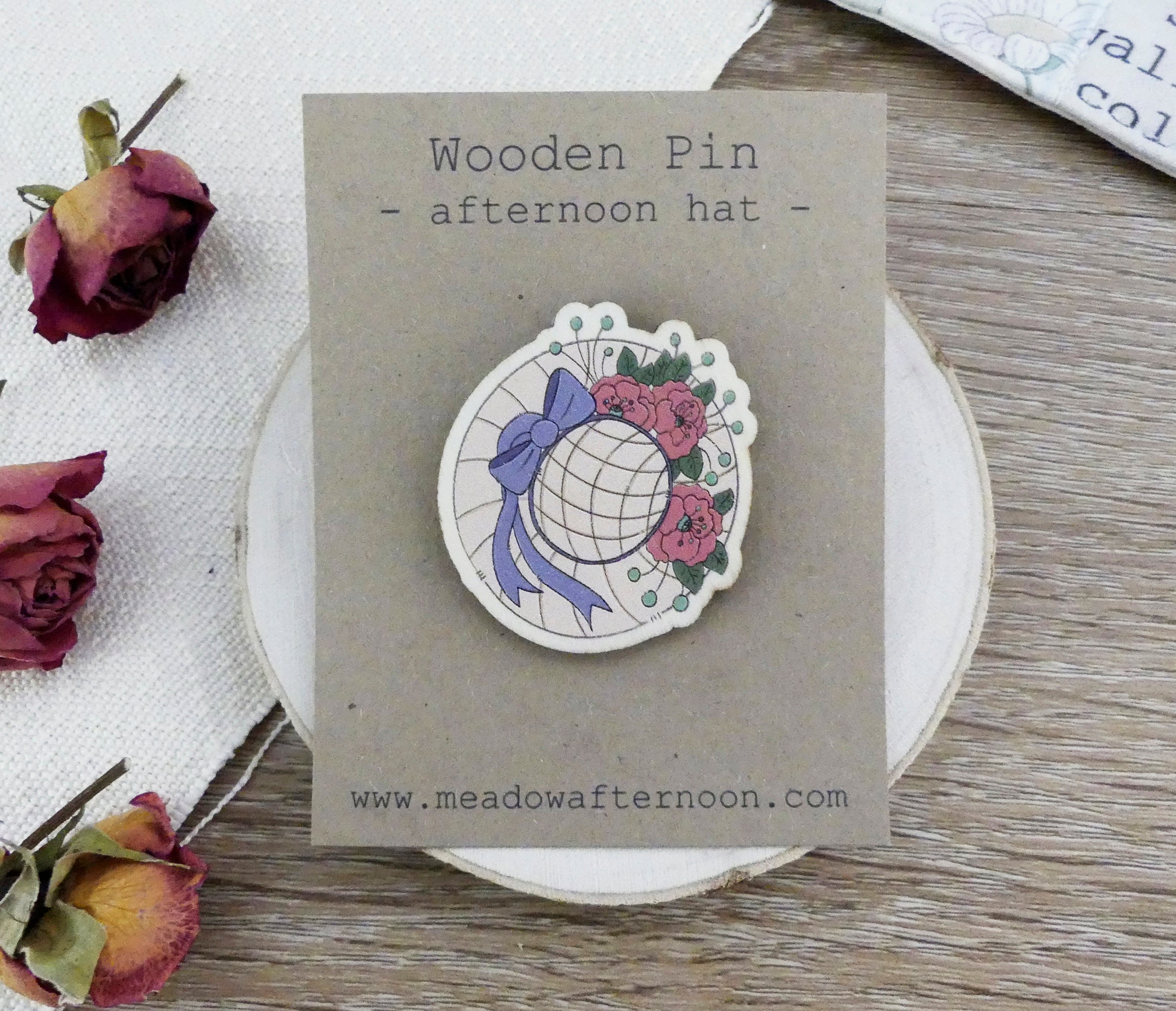 afternoon hat pin on backing card