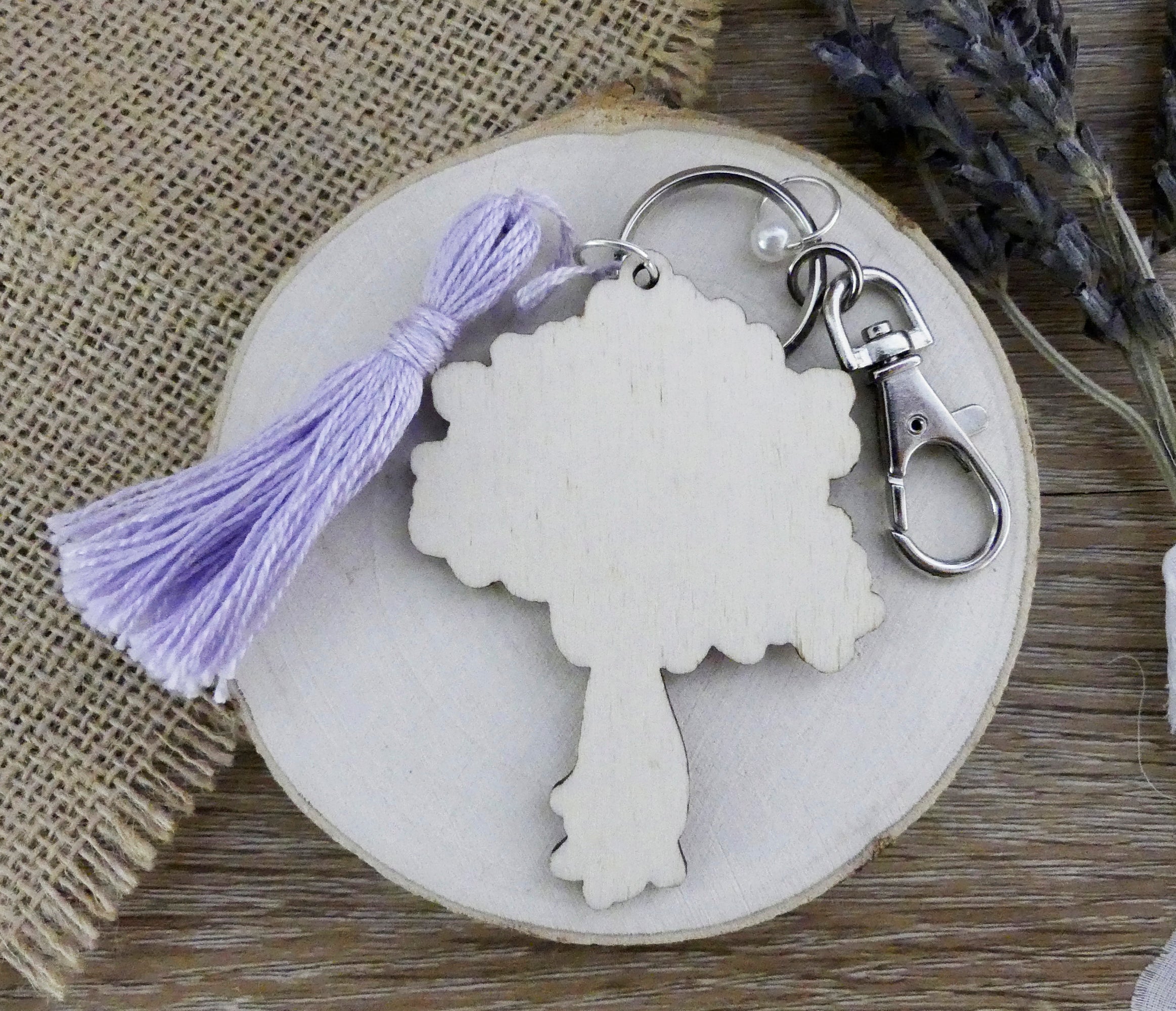 back unprinted view of lavender key chain