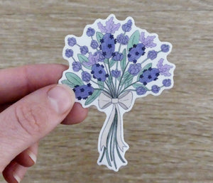 bouquet of lavender vinyl sticker held in hand
