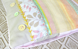 Hand embroidered patchwork pocket pillow