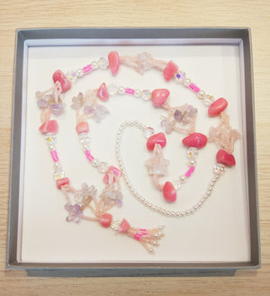 Beaded necklace with healing stones - pink