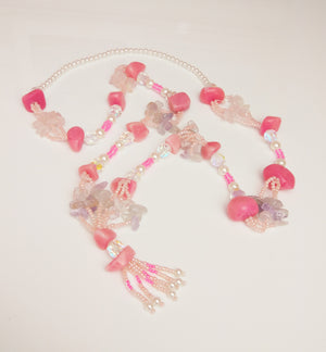 Beaded necklace with healing stones - pink