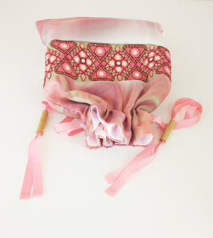 Pink brocade draw string bag
