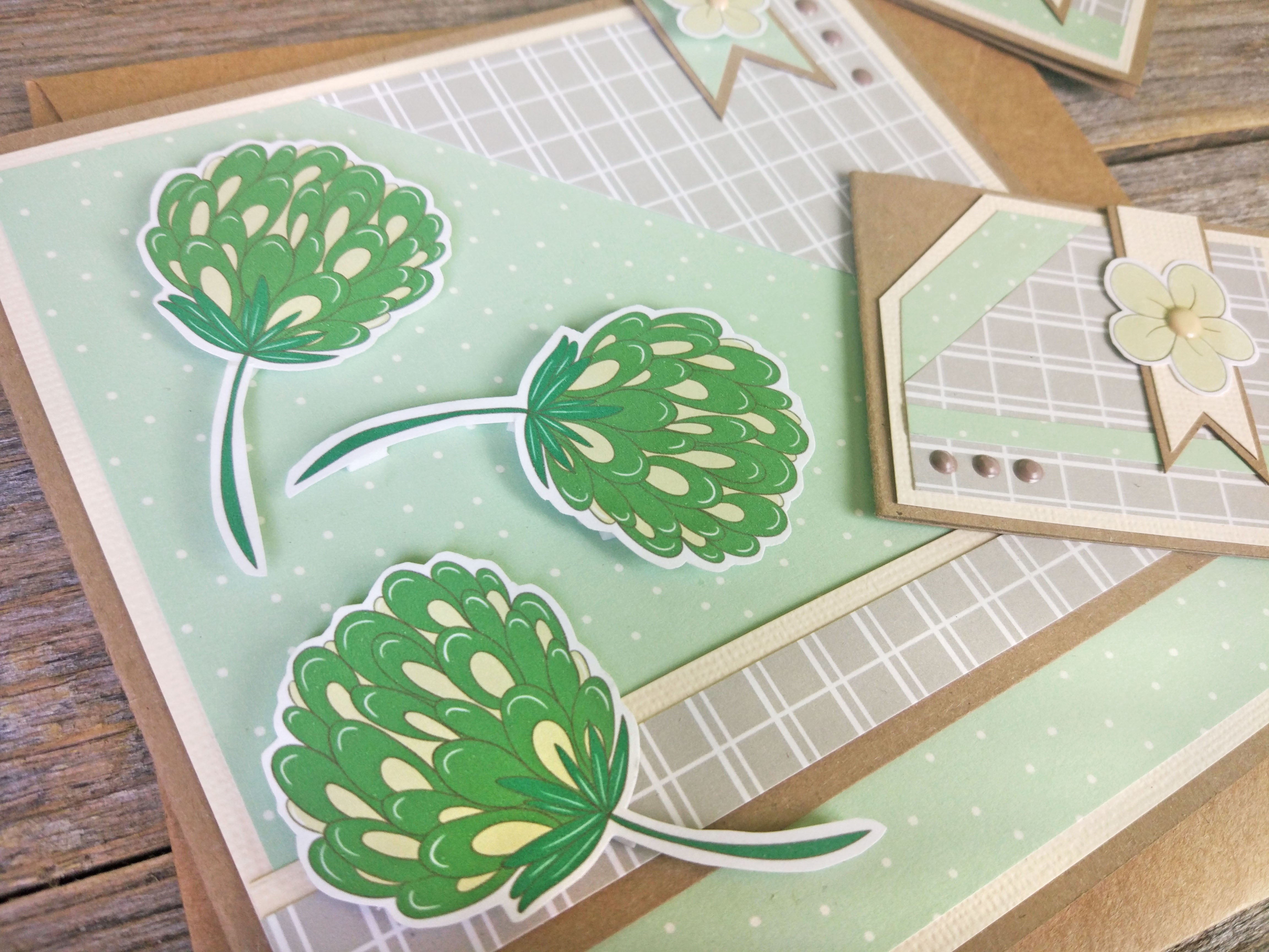 Handmade Collage Cards - Garden Green (set of 3)