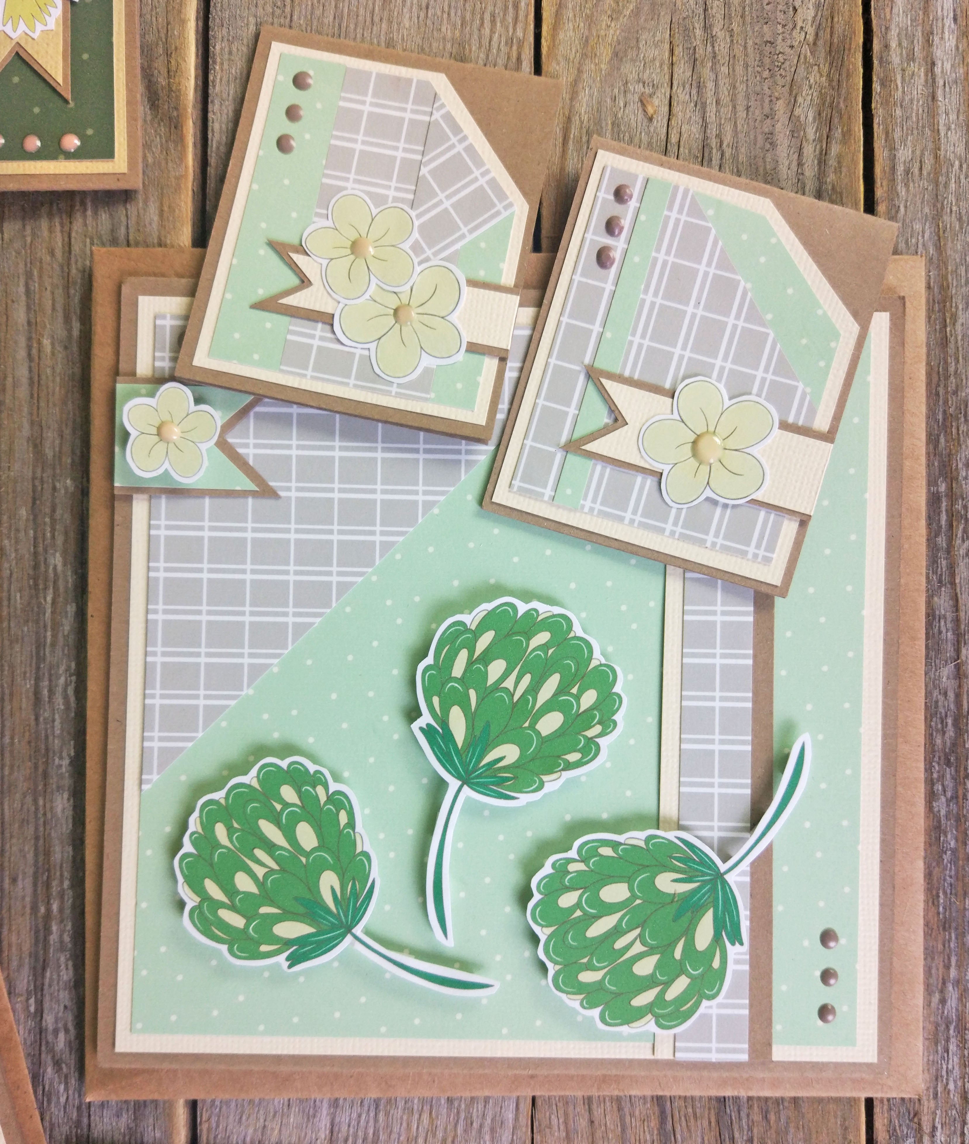 Handmade Collage Card - Clover Green